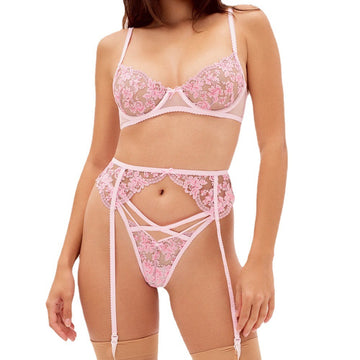 Sexy Embroidered Underwear Set with Steel Ring