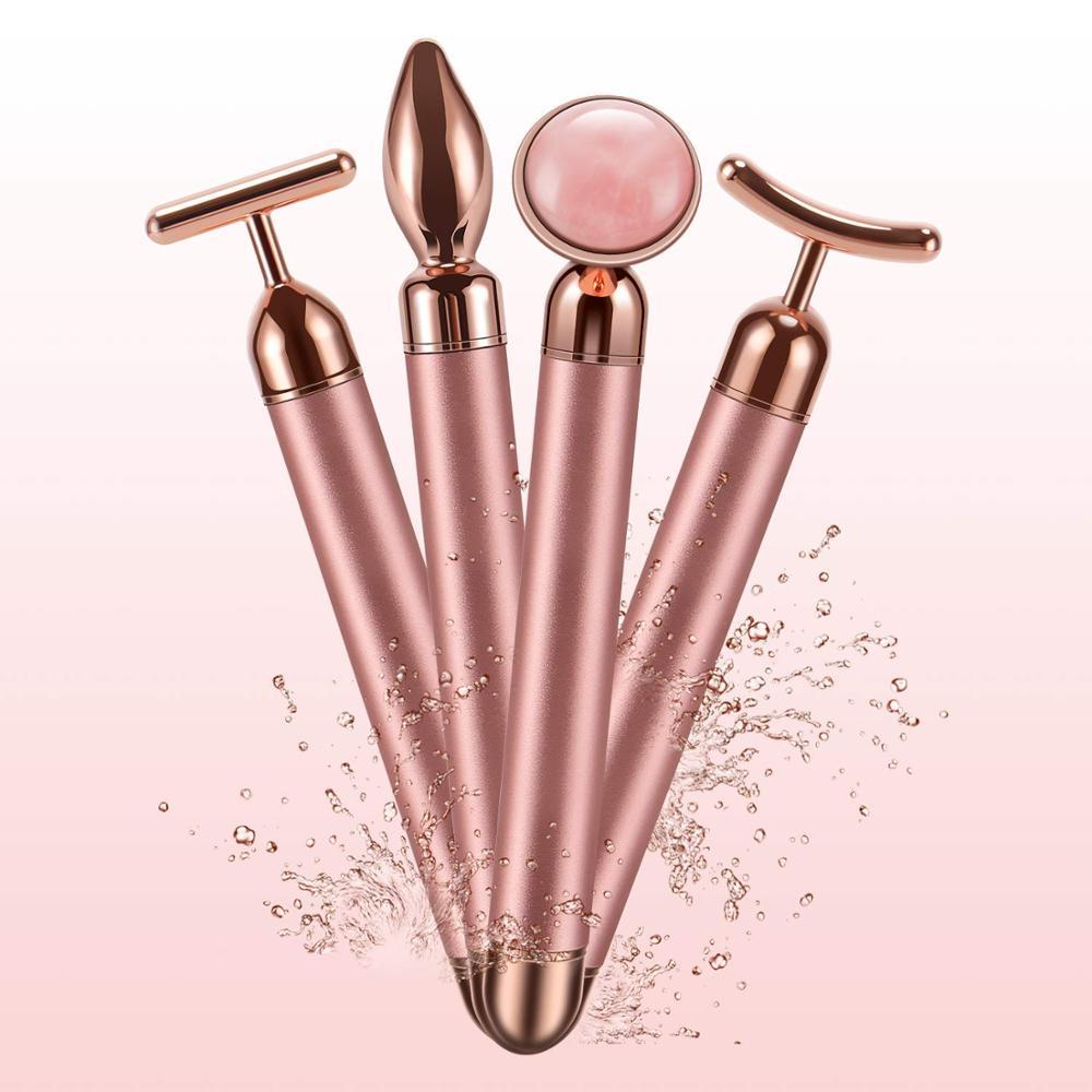 Rose Quartz Vibrating Face Roller 4-in-1 Set