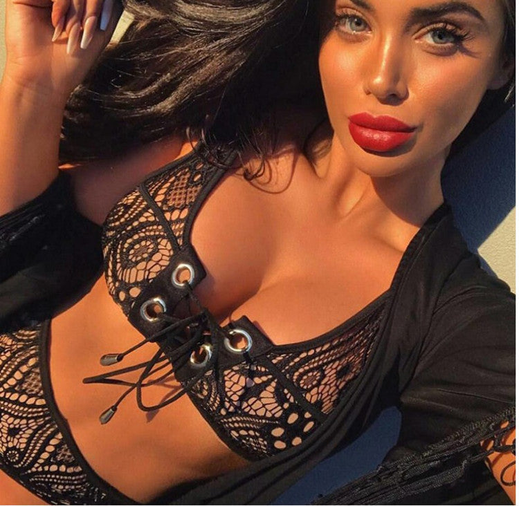Sexy Transparent Bralette and Hot Dot Lingerie Set
