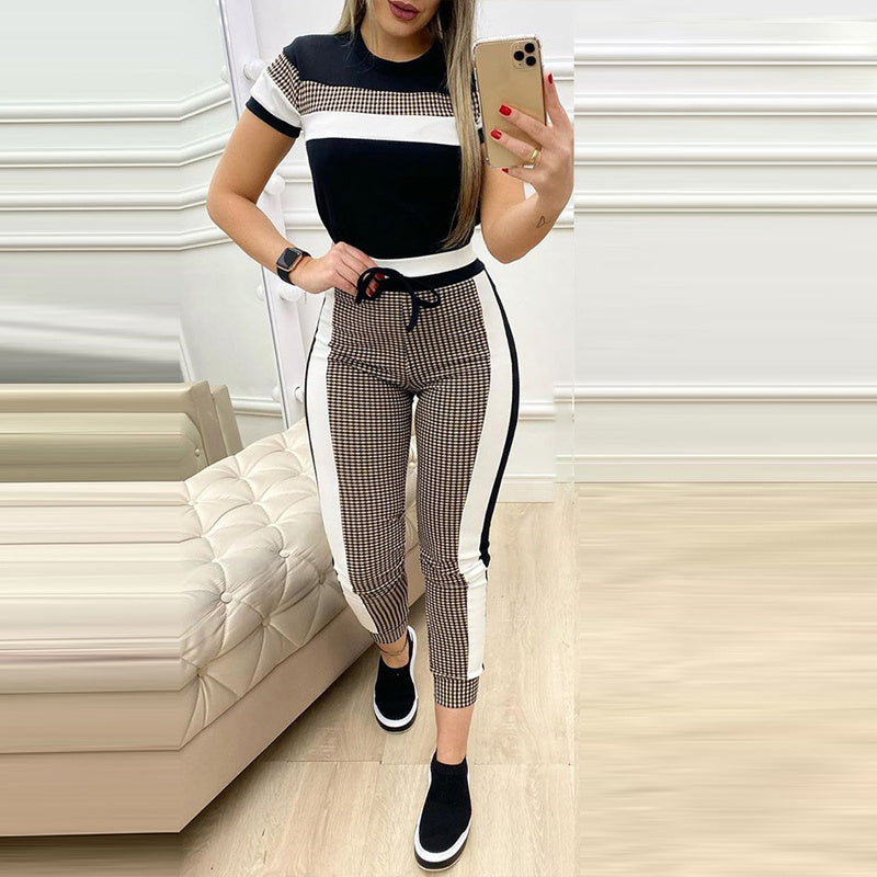 Fashionable Women’s Short Sleeve Top & High Waist Pants