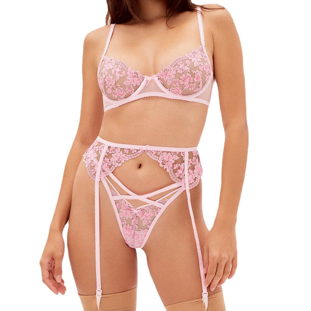 Sexy Embroidered Underwear Set with Steel Ring